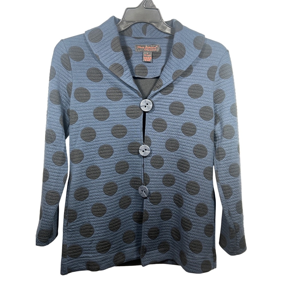 Pleats Collection‎ Quilted Polka Dot Jacket Blue Black Button Front small